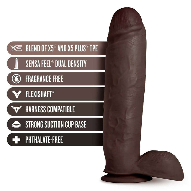 Blush Novelties Au Naturel Huge 10 inches Dildo Chocolate Dark Brown Skin Tone Realistic Penis Shaped Dong at $59.99