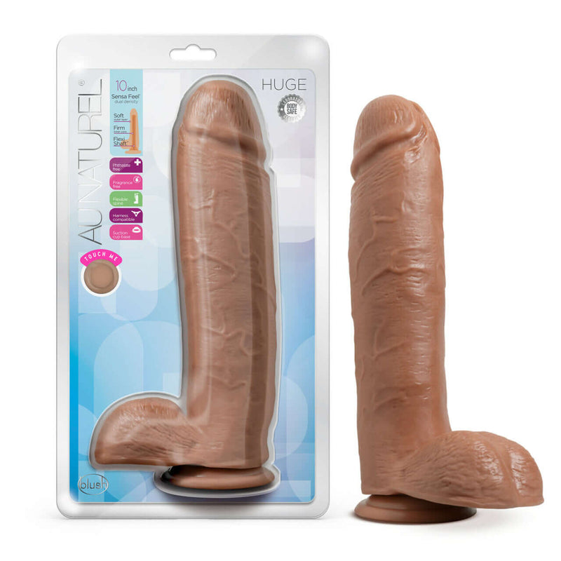 Au Naturel Huge 10 inches Mocha Medium Skin Tone Realistic Dildo with Packaging by Blush Novelties