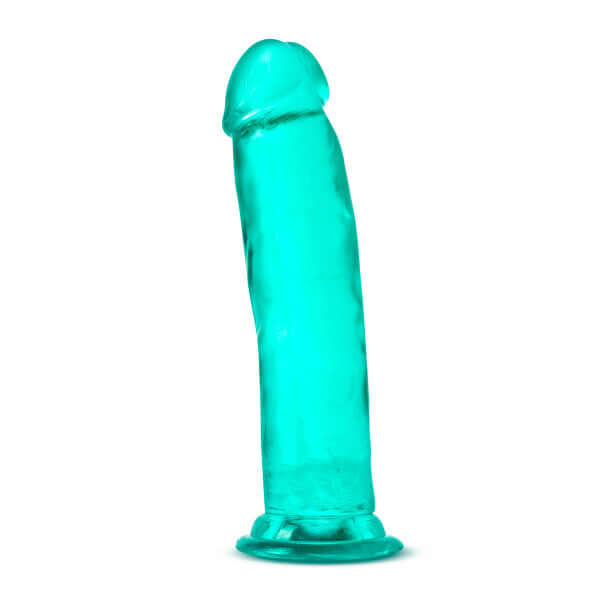 B Yours Plus Thrill N Drill Teal Dildo from Blush Novelties with a soft, realistic feel and clear, crystal-like appearance.