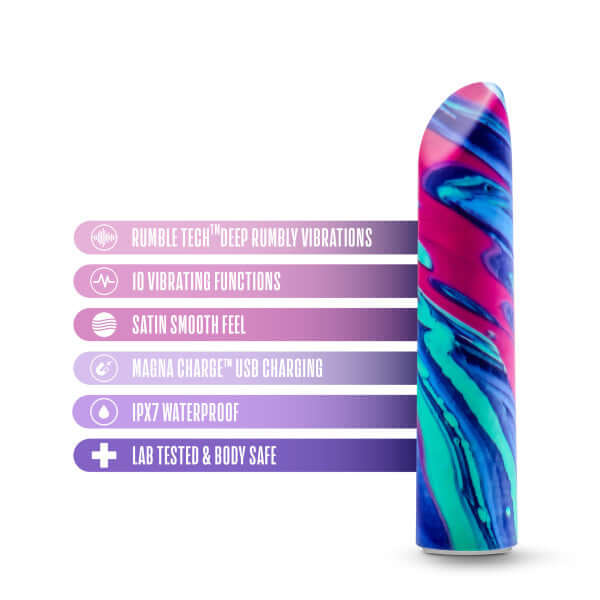 Limited Addiction Sublime Power Vibe Alexandrite with Rumble Tech, 10 vibrating functions, satin smooth feel, USB charging, IPX7 waterproof.