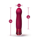 Oh My Gem Classy Garnet Red Vibrator with dimensions displayed, 5.5 inches total length, 4 inches insertable, and 1 inch width.