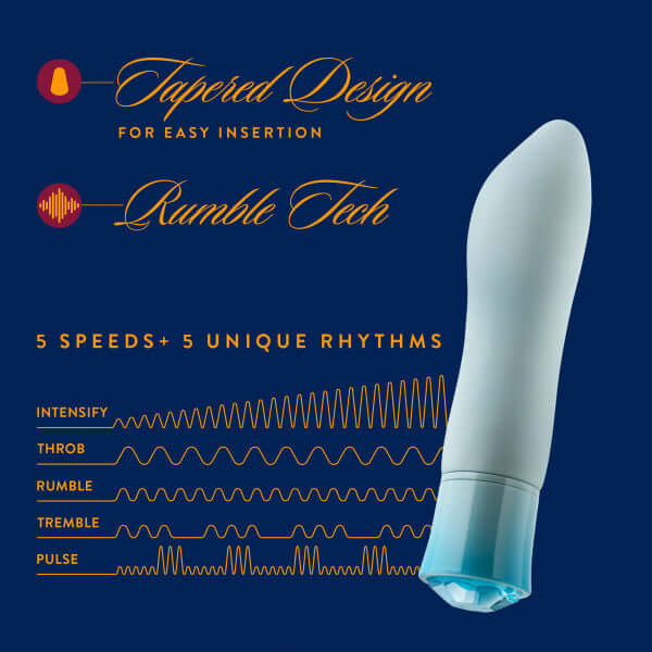 Oh My Gem Ardor Aquamarine Blue Vibrator with Tapered Design, Rumble Tech, and 5 Speeds + 5 Unique Rhythms for Intense Stimulation