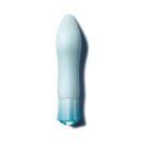 Oh My Gem Ardor Aquamarine Blue Rechargeable Vibrator by Blush Novelties shown in profile view with a tapered end and bulbous head.