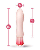 Oh My Gem Elegant Morganite Pink Vibrator with dimensions - 5.5 inches length, 4 inches insertable, 1 inch width.