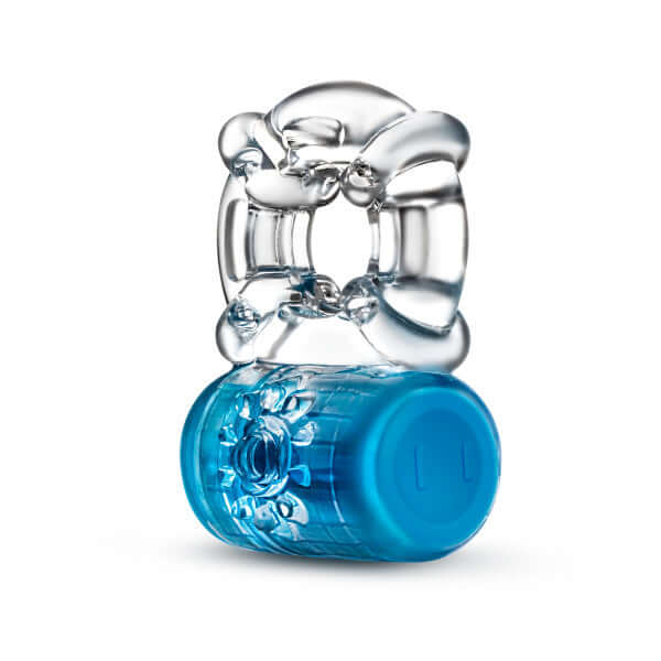 Play With Me One Night Stand Vibrating C-Ring Blue - Soft Stretchy Cock Ring with Vibration from Blush Novelties