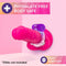 Purple Play With Me Pleaser Rechargeable C-Ring on pink dildo, highlighting phthalate-free, body-safe, soft, and stretchy features.