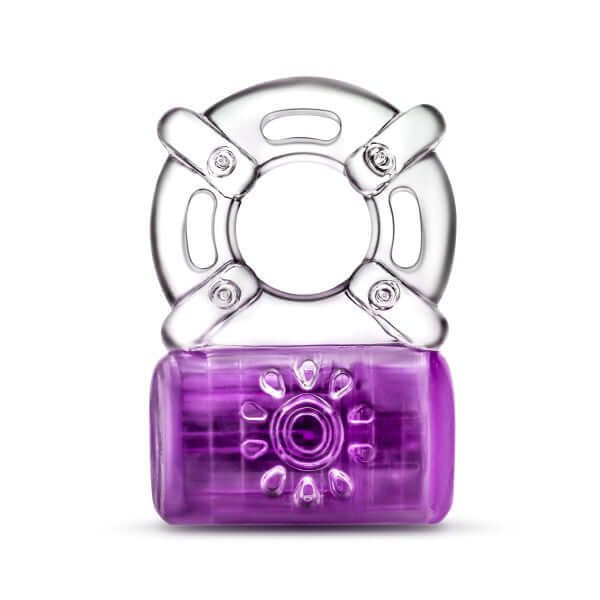 Play With Me Pleaser Rechargeable C-Ring - Purple by Blush Novelties, a stretchy and soft vibrating cock ring for partner pleasure.
