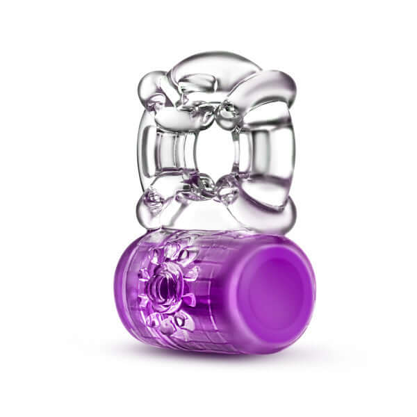 Play With Me Pleaser Rechargeable C-Ring - Purple, soft stretchy design from Blush Novelties with powerful vibration for enhanced partnered play.