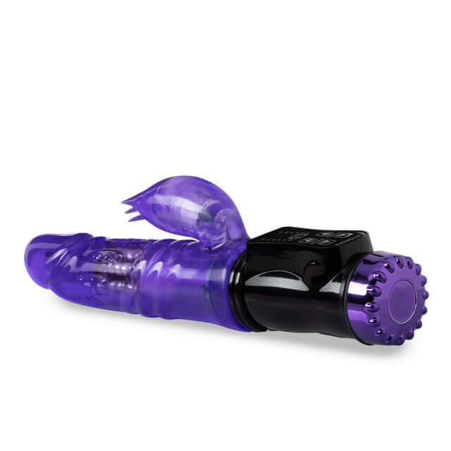 Sexy Things Flutter Rabbit Vibrator in purple with reversible gyrating shaft and clitoral pleaser.