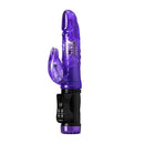 Purple Flutter Rabbit Vibrator with rotating beads and clitoral pleaser from Blush Novelties; made of soft TPE, free of phthalates.