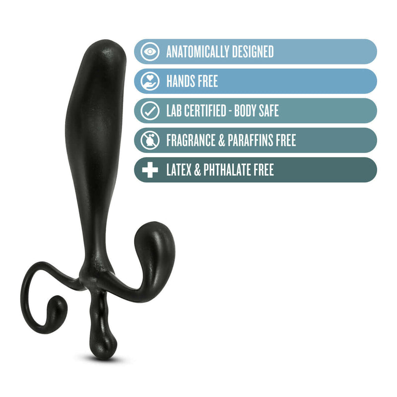 Anal Adventures Prostate Stimulator - Black, P-Spot Pleasure with Anatomical Design, Hands-Free, Body Safe, Fragrance-Free, Latex-Free.
