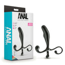 Anal Adventures Prostate Stimulator in black with packaging from Blush Novelties for enhanced P-spot orgasms.