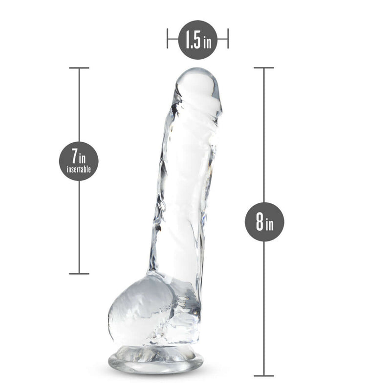 Naturally Yours 8-Inch Diamond Crystalline Dildo by Blush Novelties, with measurements of 8 inches in length and 1.5 inches in diameter