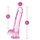 Naturally Yours 6 inches Rose Crystalline Dildo shown with dimensions of 6 inches length and 1 inch width.