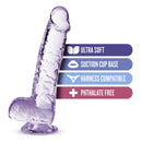 Naturally Yours 6 inches Amethyst Crystalline Dildo by Blush Novelties with ultra-soft, suction cup base, harness compatible, and phthalate-free features