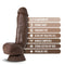 Dr. Skin Plus 8 inches Thick Poseable Dildo with Squeezable Balls in Dark Brown with features list