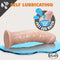 Dr. Skin Glide 8 inches Self Lubricating Dildo with Real Feel, Vanilla Beige, on a wet surface demonstrating its water-activated lubrication.