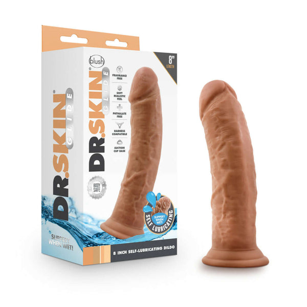 DR SKIN GLIDE 8IN SELF LUBRICATING DILDO MOCHA-0