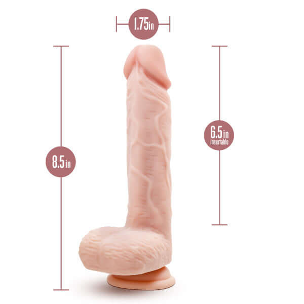 Dr. Skin Silicone Dr. Ethan 8.5 inches Gyrating Dildo Beige with Dimensions Displayed