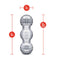 Rize Feelz Clear Male Masturbator showing 2-inch diameter and 6-inch insertable length.