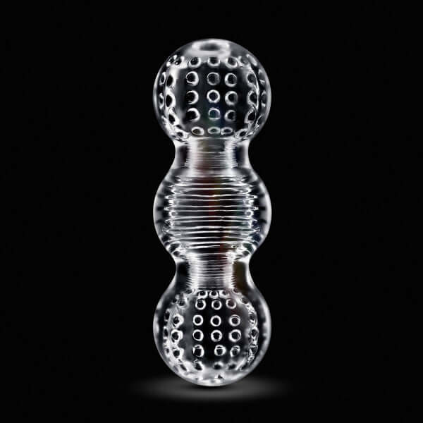 Rize Feelz Clear Male Masturbator with textured translucent compartments