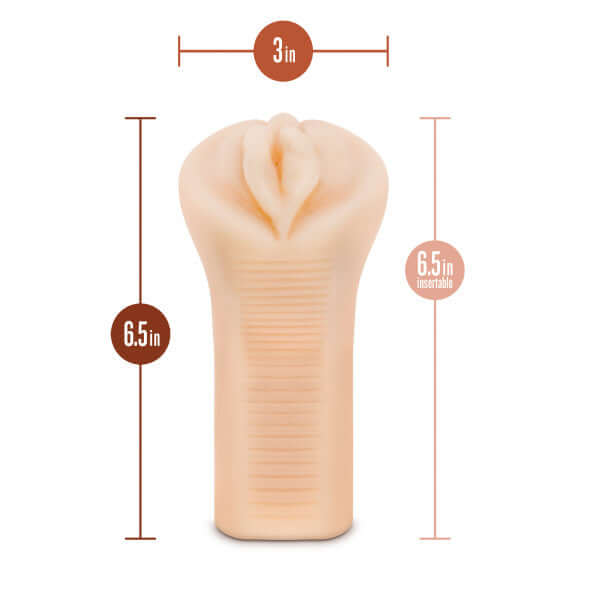 M Elite Soft and Wet Veronika Beige Stroker dimensions - 6.5 inches tall, 3 inches wide, 6.5 inches insertable length
