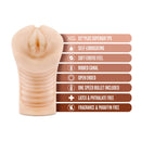 M Elite Soft and Wet Annabella Beige Male Masturbator features and specifications, including self-lubricating and ribbed canal.