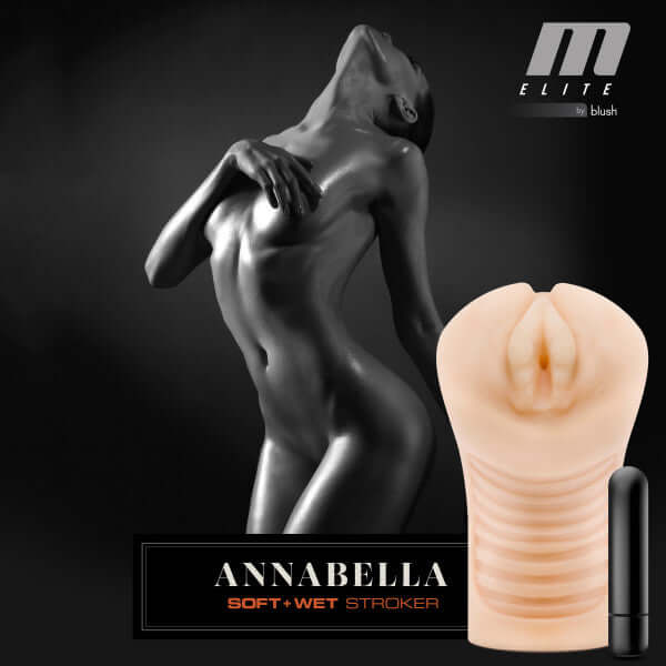 M Elite Soft and Wet Annabella Beige Male Stroker with Self-Lubricating Abilities by Blush Novelties
