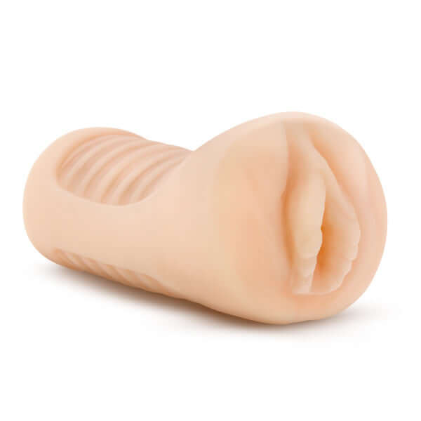 M Elite Soft and Wet Annabella Beige Male Masturbator showcasing ribbed interior for enhanced sensations