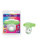 Play With Me Teaser Vibrating C-Ring Green from Blush Novelties in packaging and closeup view.