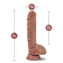 Au Naturel Big Billy 9-inch Mocha Dildo with Sensa Feel layers, dimensions highlighted for length, girth, and insertable size.