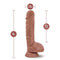 Au Naturel Big Billy 9-inch Mocha Dildo with Sensa Feel layers, dimensions highlighted for length, girth, and insertable size.