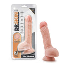 Dr. Skin Dr. Mason 9-inch dildo with suction cup in light skin tone, shown in packaging and standing, by Blush Novelties.