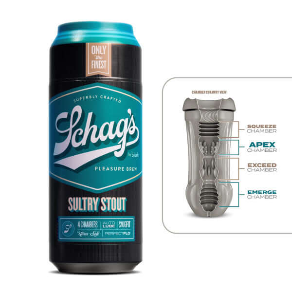 Schags Sultry Stout Frosted Stroker by Blush Novelties with 4 pleasure chambers for self-lubricating sensation and ribbed interior design.