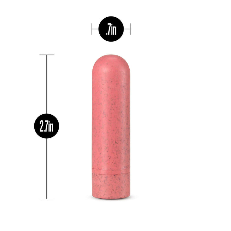 Gaia Eco Rechargeable Bullet Vibrator Coral, 2.7in length, 0.7in diameter, eco-conscious pleasure toy made from BioFeel, 10 vibration functions