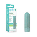 Gaia Eco Rechargeable Bullet Vibrator Aqua by Blush Novelties in packaging, eco-conscious vibrator with 10 functions, made from BioFeel bioplastic.