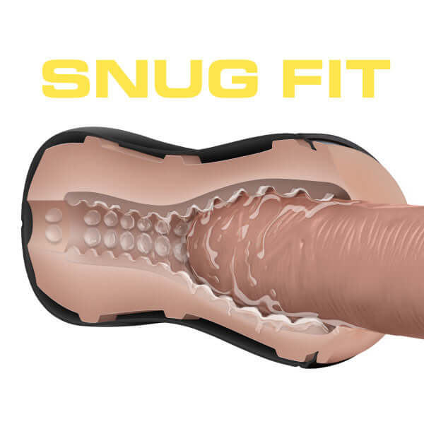 Self Lubricating Stroker Showing Snug Fit and Textured Interior Design