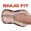 Cross-section of Loverboy Cowboy Self Lubricating Stroker showing snug fit and internal textures for enhanced pleasure.