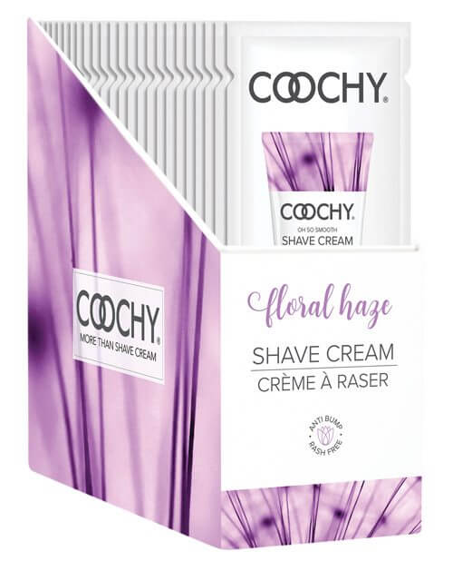 Display of Coochy Shave Cream in Floral Haze fragrance, 15 ml packets, 24 pcs.