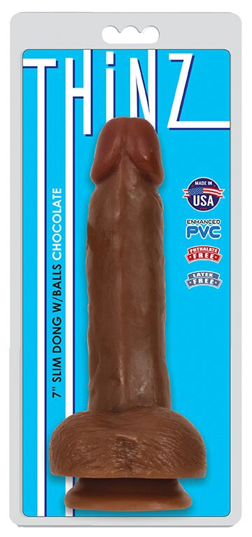 CURVE NOVELTIES Thinz 7 inches Slim Dong with Balls Chocolate Brown from Curve Toys at $16.99