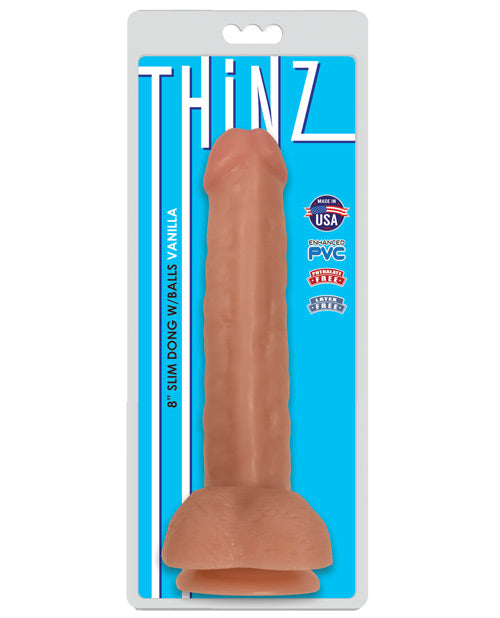CURVE NOVELTIES Thinz Slim Dong 8 inches with Balls Vanilla Beige at $15.99