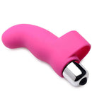 Magenta pink Gossip G-Thrill Finger Vibe, a mini silicone vibrator with G-spot curve and bullet, waterproof design.