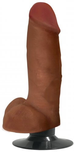 Jock Bareskin 7 inches Vibrating Latte Dildo with Balls Curve Toys realistic texture and base power dial