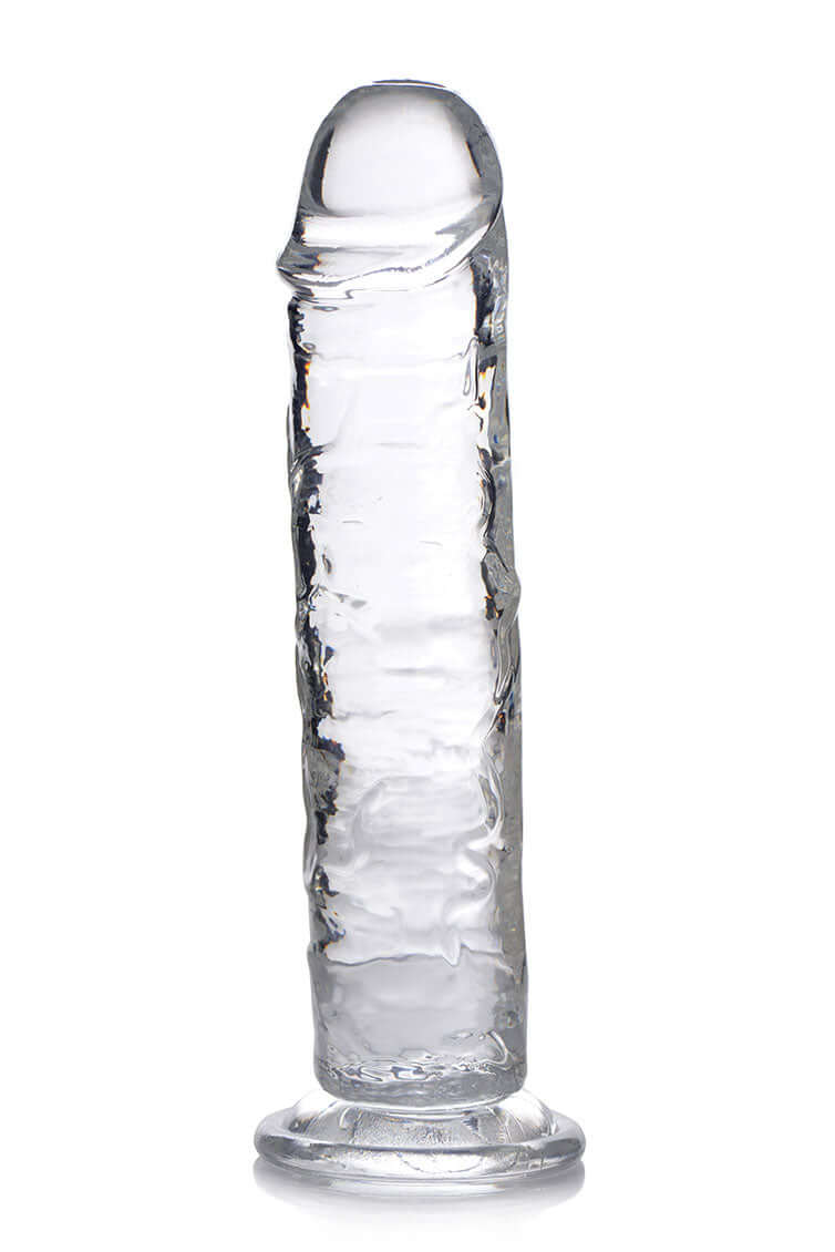 Jock C-Thru 8-inch clear dildo from Curve Novelties, ultra-flexible waterproof design with suction base, crafted from TPE for lifelike detail