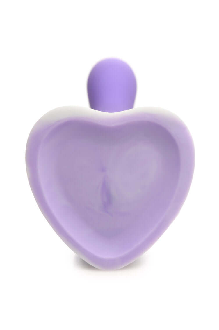 Heart-shaped base of the Simply Sweet Slim G-Spot Silicone Dildo in purple.