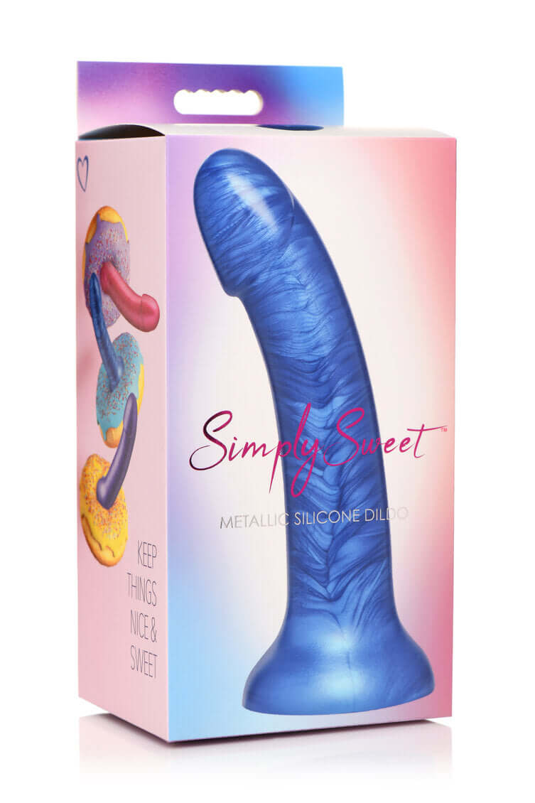 SIMPLY SWEET 7 IN METALLIC SILICONE DILDO BLUE-6