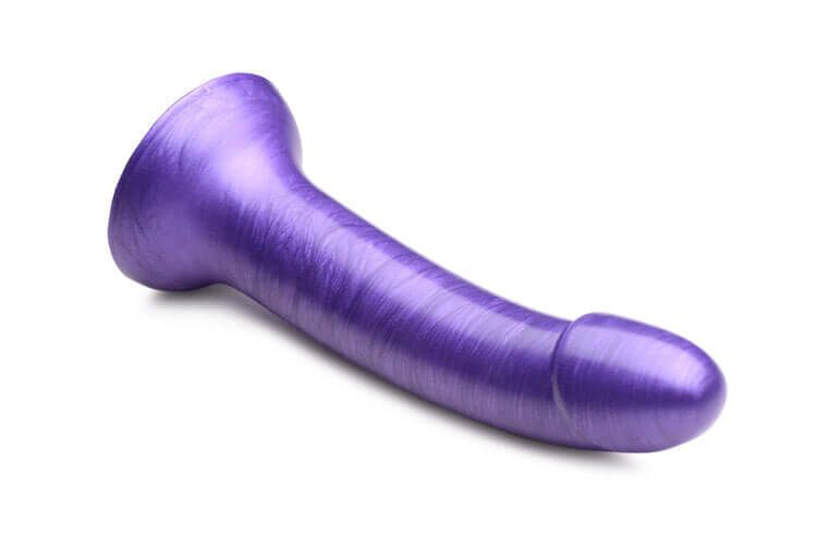 Purple Simply Sweet Metallic Silicone Dildo with a realistic head and curved G-spot design for intense stimulation