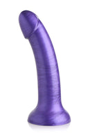 Simply Sweet Metallic Silicone Dildo by Curve Novelties with smooth metallic swirl design and curved G-spot feature in vibrant purple color