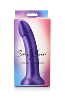 Curve Novelties Simply Sweet Metallic Silicone Dildo in purple packaging.