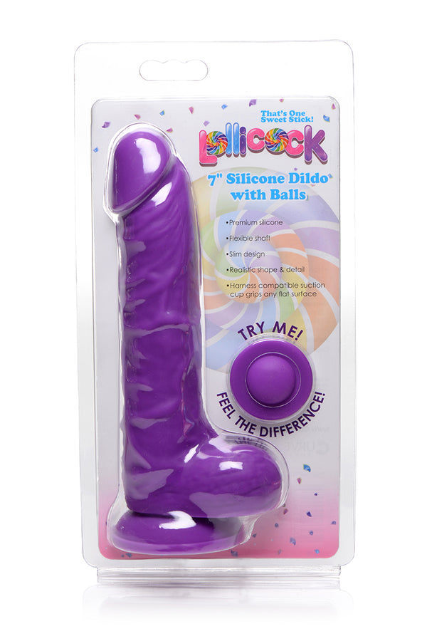 CURVE NOVELTIES Lollicock 7 inches Silicone Dong with Balls Grape at $32.99